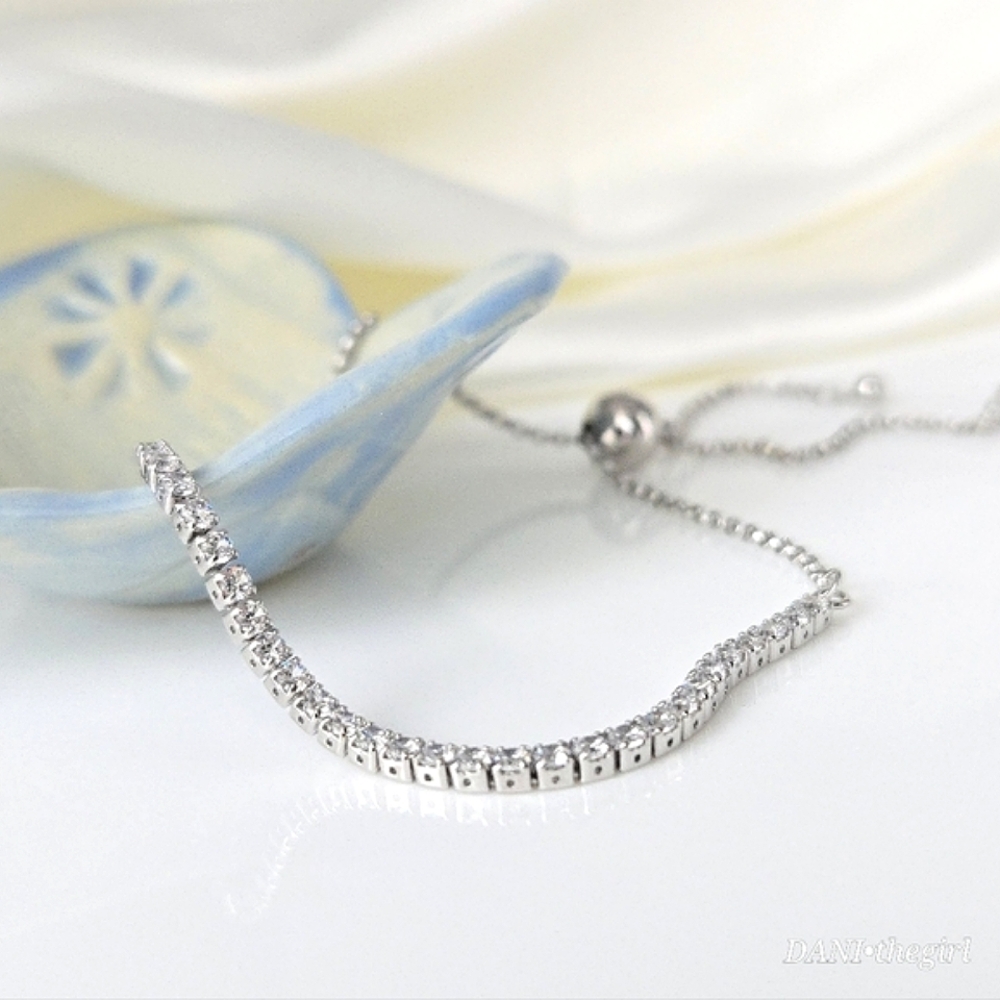 NEW White Gold Sterling Silver Bead Slider Tennis Bracelet - Picture 6 of 11